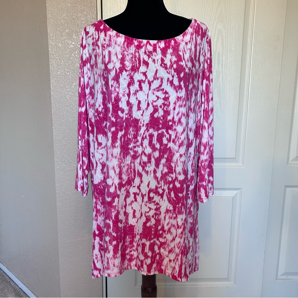 JM‎ Collection Barbiecore Pink and White 3/4 Sleeve Blouse Shirt Size 3X